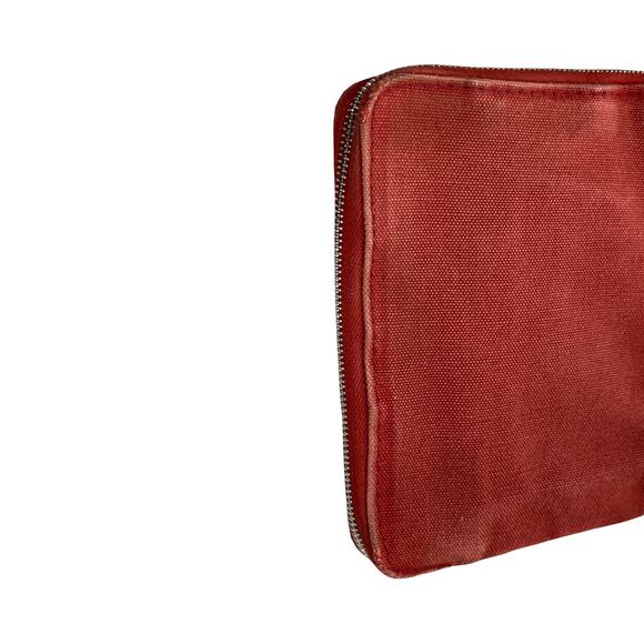 Hermès Paris Fourre Tout GM Red Canvas Zip Around Wallet with Stripe Card Slots - Picture 15 of 16
